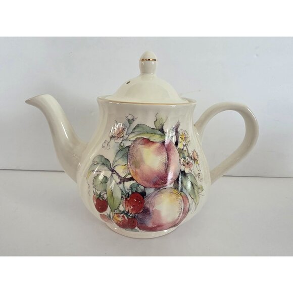 Arthur Wood & Son 6361 Floral Fruit Design Ceramic Teapot - Picture 2 of 7